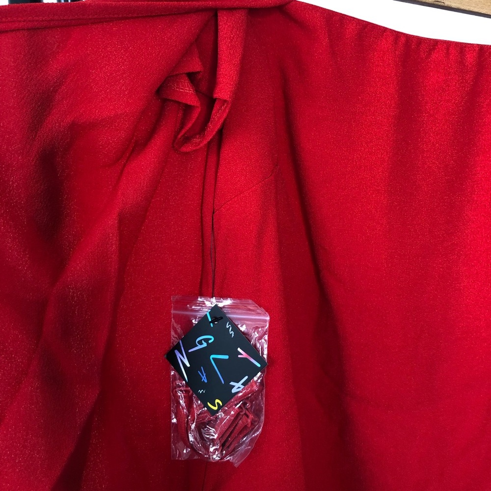 Nasty Gal Red Strapless OTS Cape Mini Dress - Picture 3 of 4
